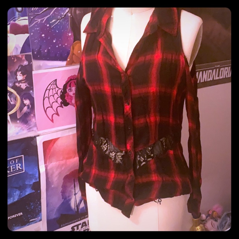 Material Girl Plaid laced blouse